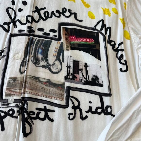 Desigual Printed High-Low Button Shirt White Graphic EU 30 - Picture 4 of 9